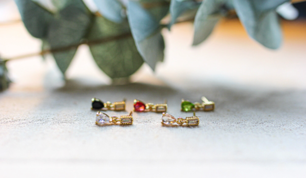 Waterproof Bestseller Little Stones Earring • Cute Earring • Minimalist Hoop • Green Gold Hoop