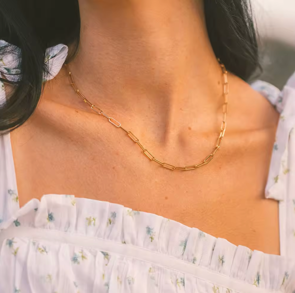 Waterproof Paper clip necklace • Gold chain • stainless steel