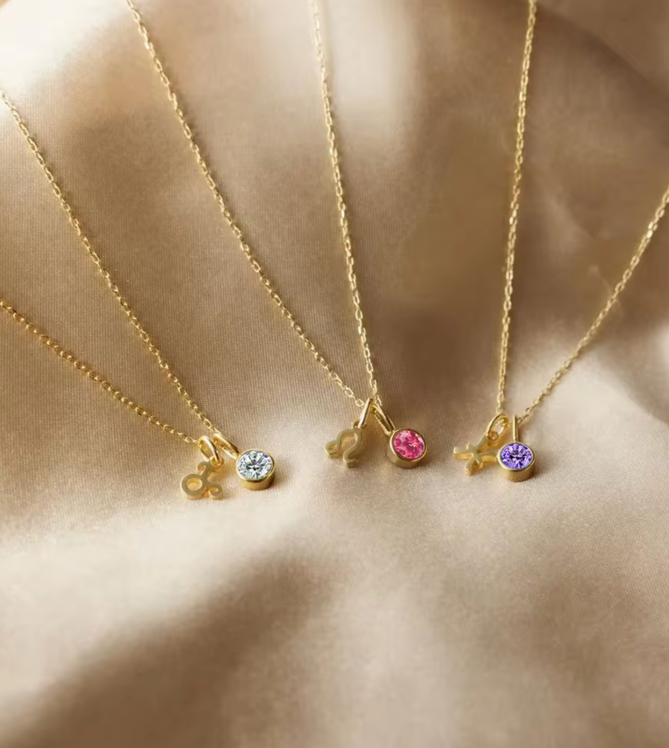 Waterproof Zodiac birthstone necklace • Gold Silver chain • stainless steel