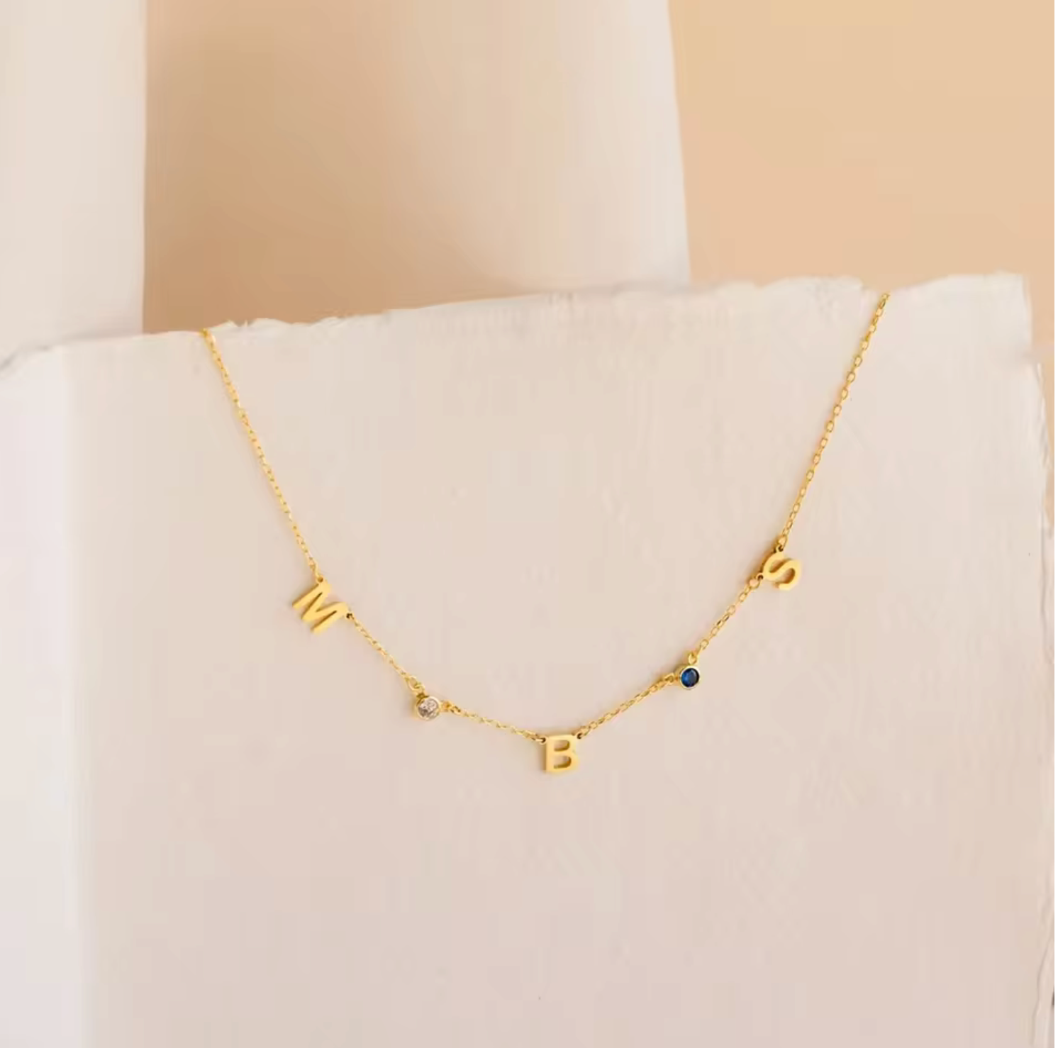 WATERPROOF BIRTHSTONE LETTER NECKLACE • GOLD SILVER CHAIN • STAINLESS STEEL