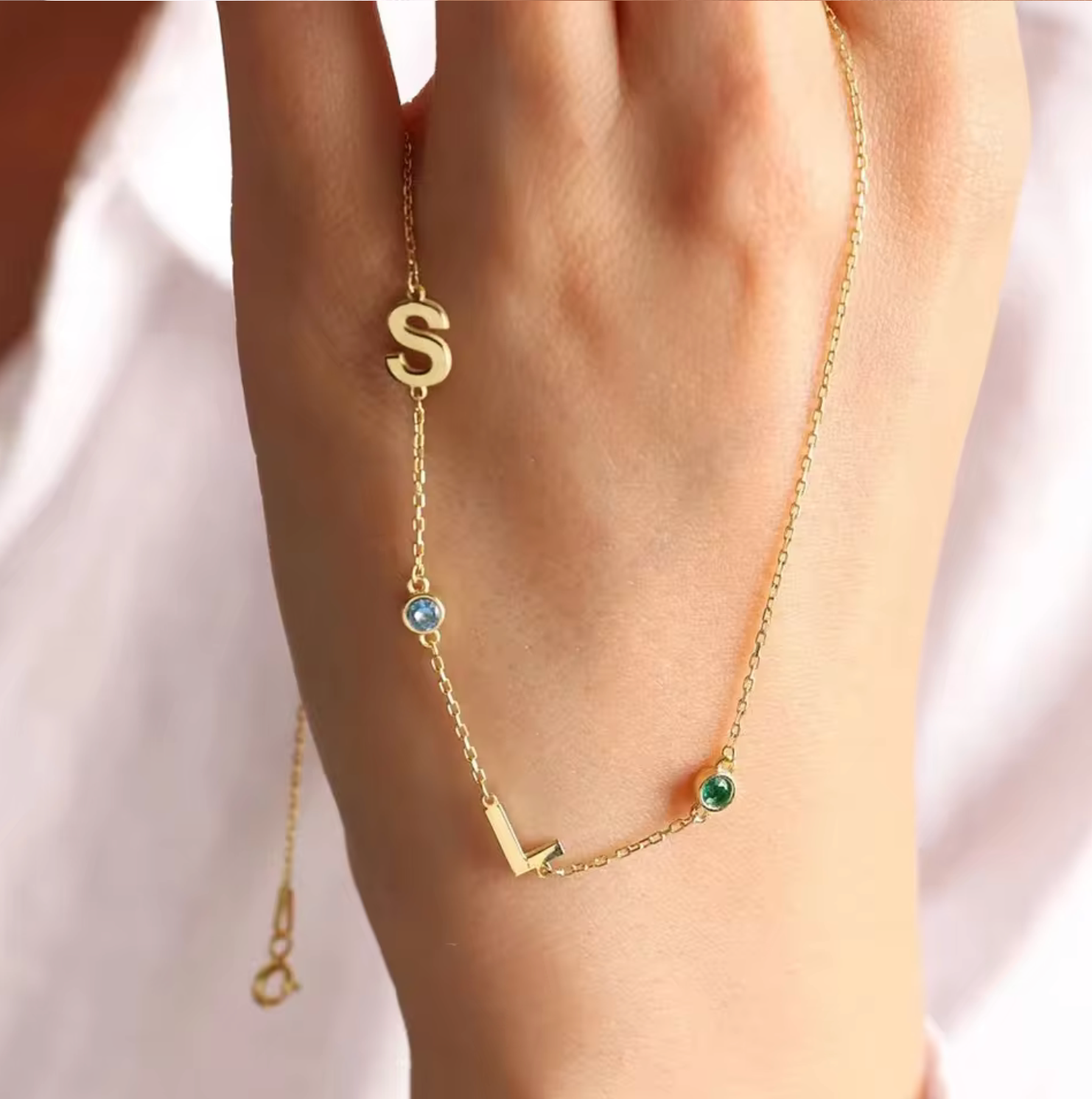 WATERPROOF BIRTHSTONE LETTER NECKLACE • GOLD SILVER CHAIN • STAINLESS STEEL
